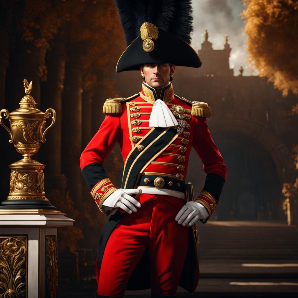 Napoleonic Soldier in Black and Red Uniform