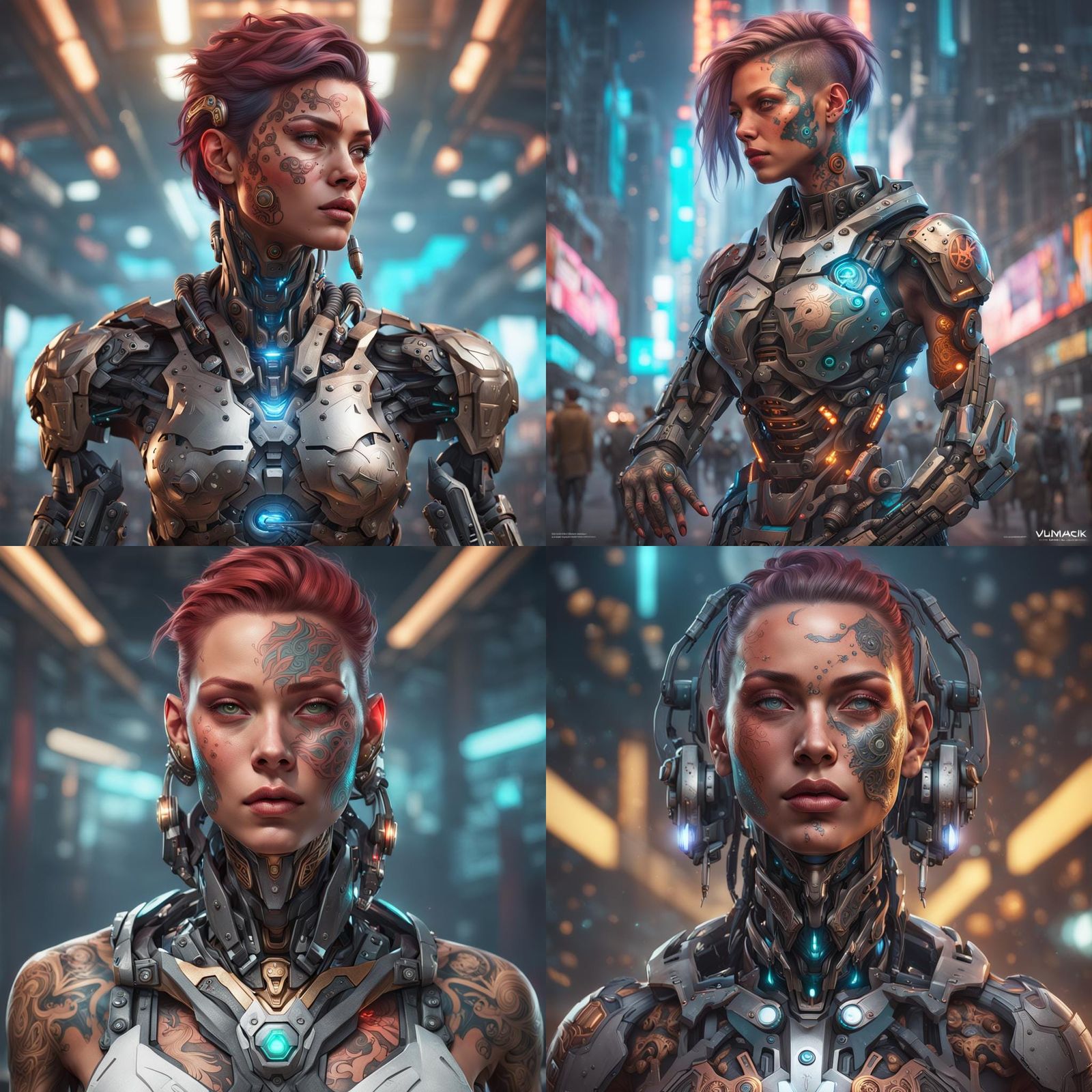 Detailed Cyborg Portrait in Art Nouveau Style