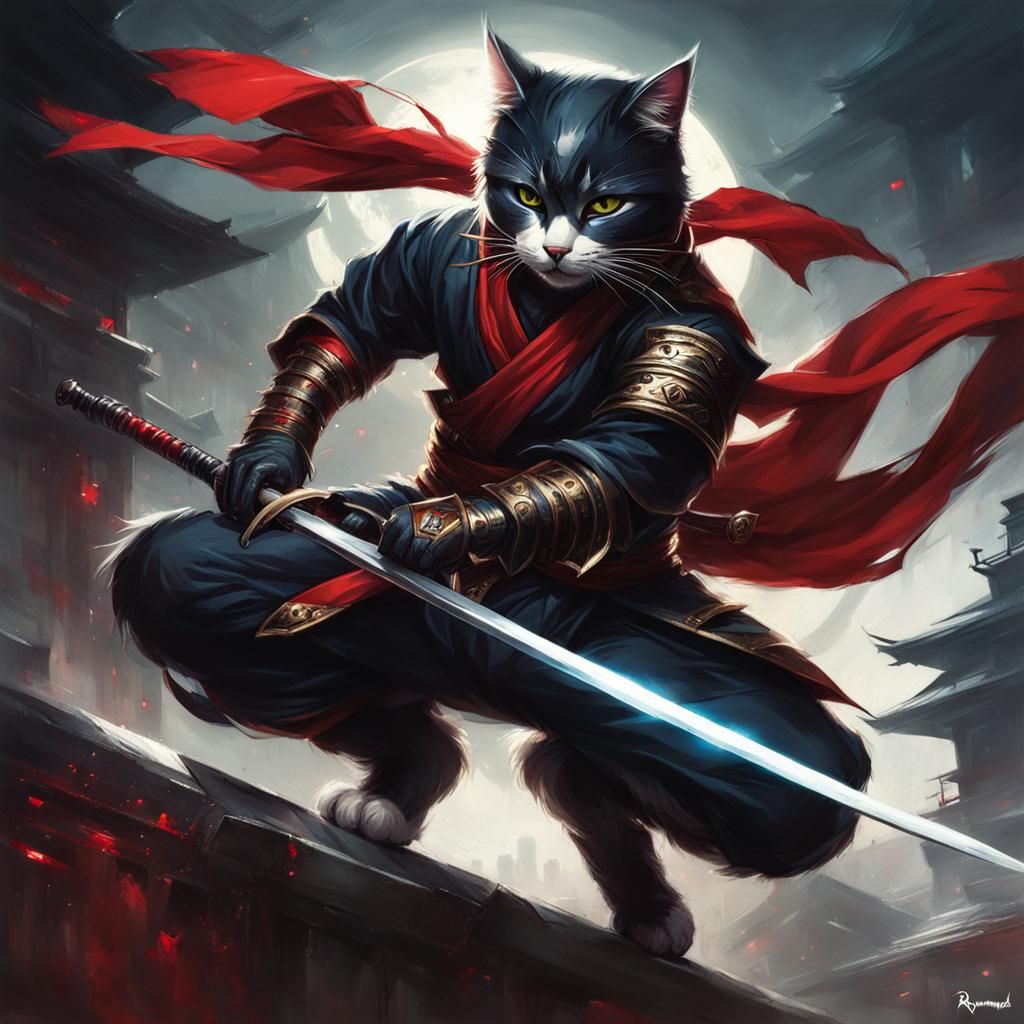 Cat Ninja in Fantasy Art Style