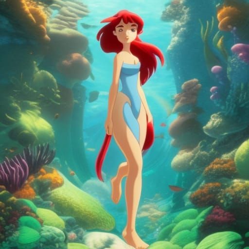 Ariel in Studio Ghibli Anime Style