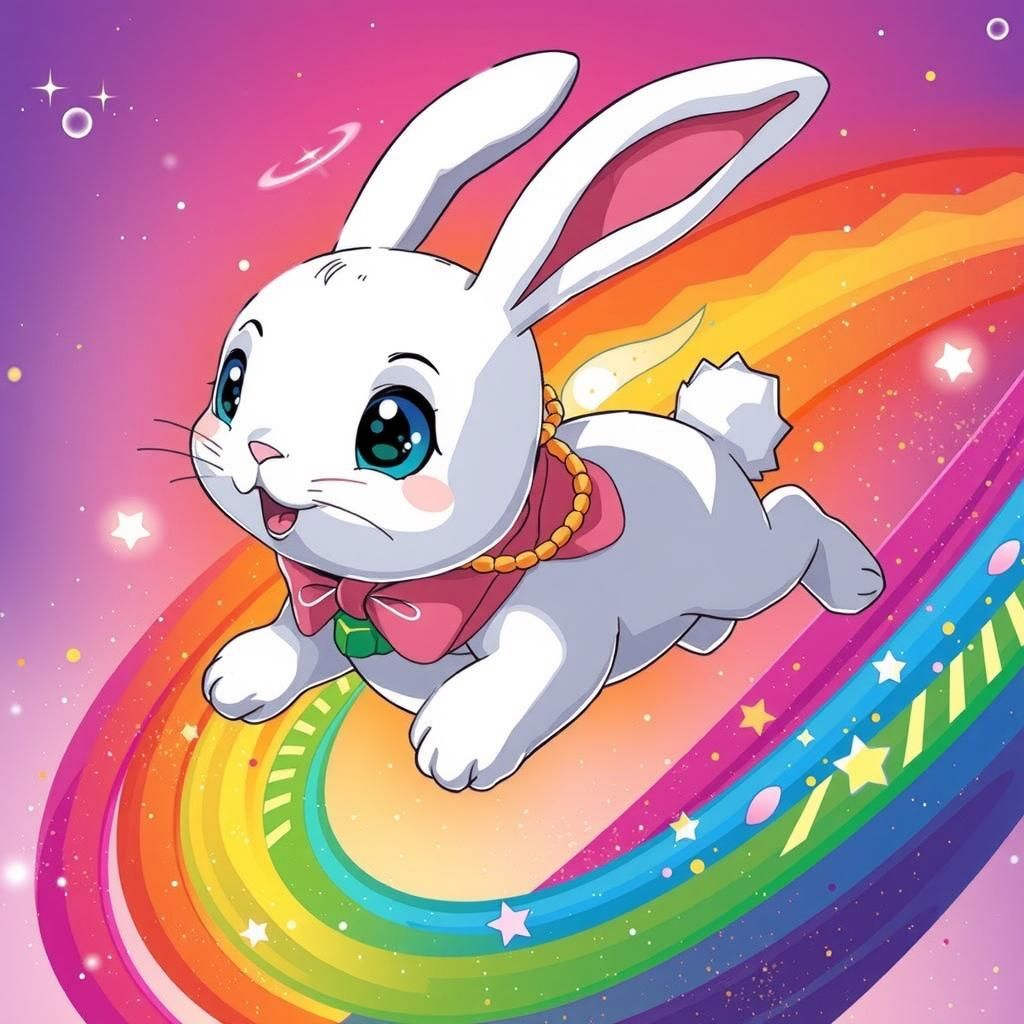 Rainbow Rabbit Hopping in Anime Style