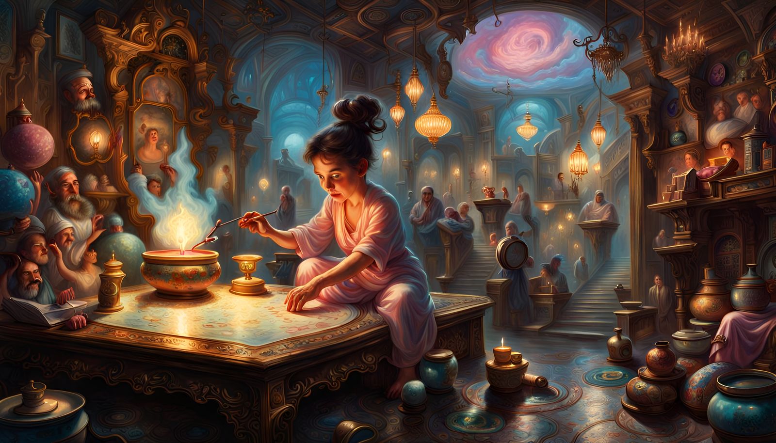 Genie Grants Three Wishes: Deep Color Storybook Illustration