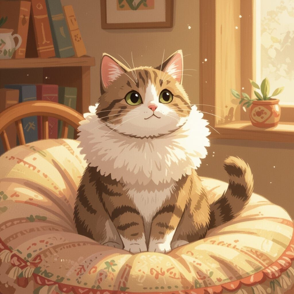 Adorable Cat Portrait in Storybook Style