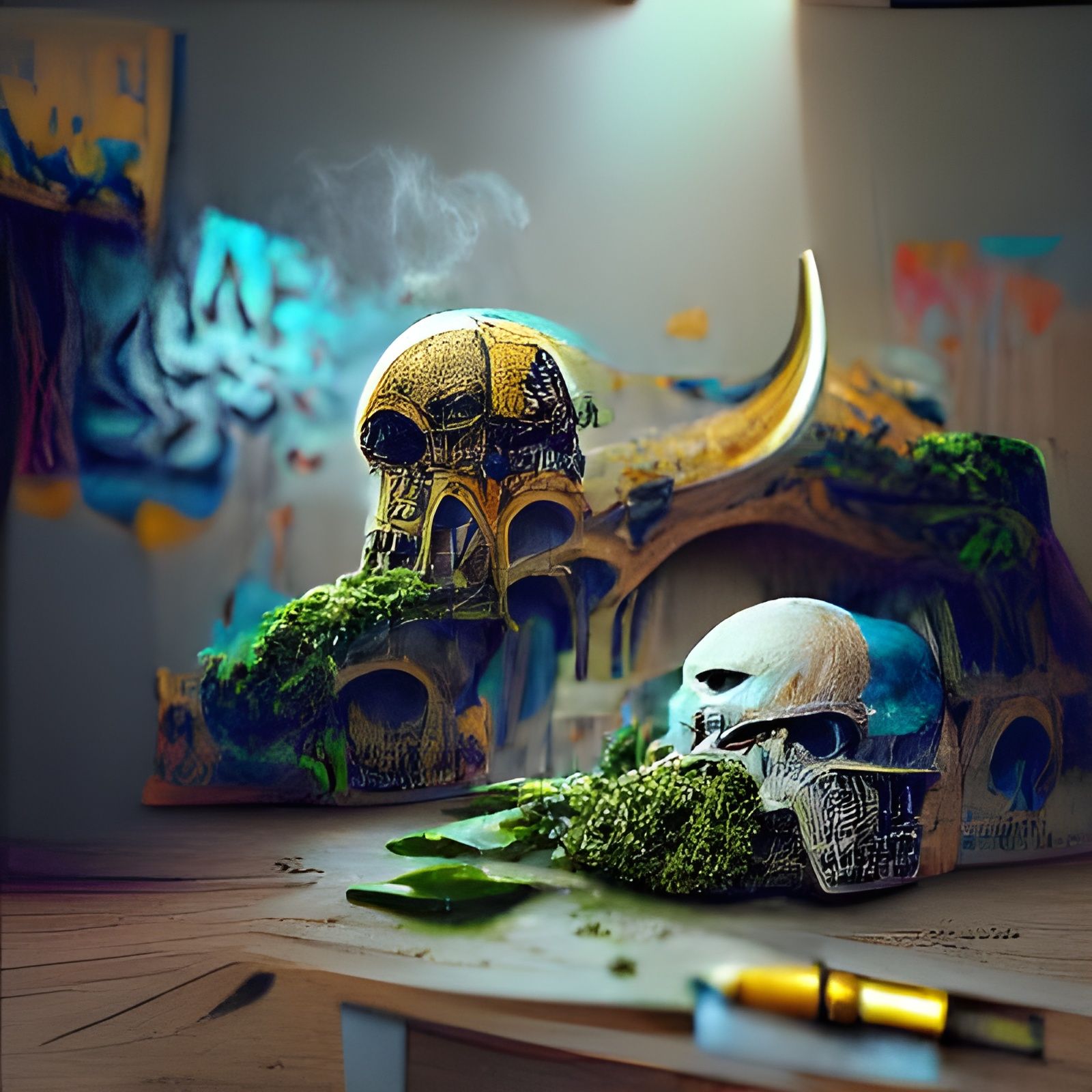 Detailed Skull with Kush: Matte Painting
