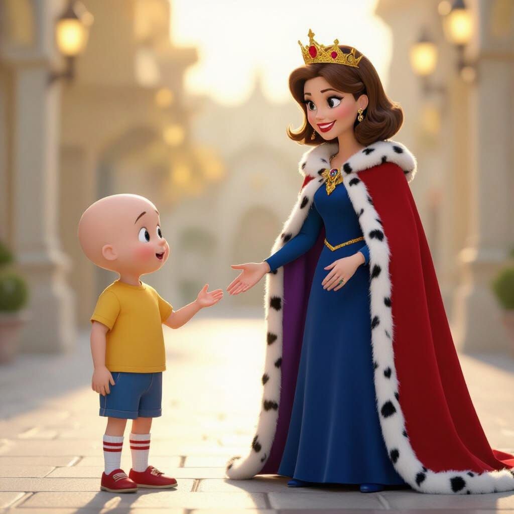 Queen Doris and Caillou in Royal Gown and T-Shirt