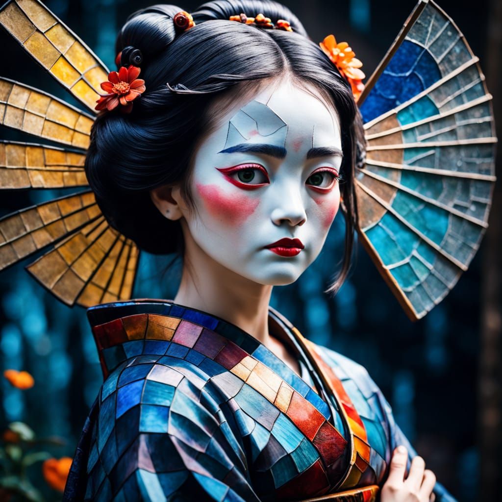 Neo-Impressionist Geisha in Traditional Dress
