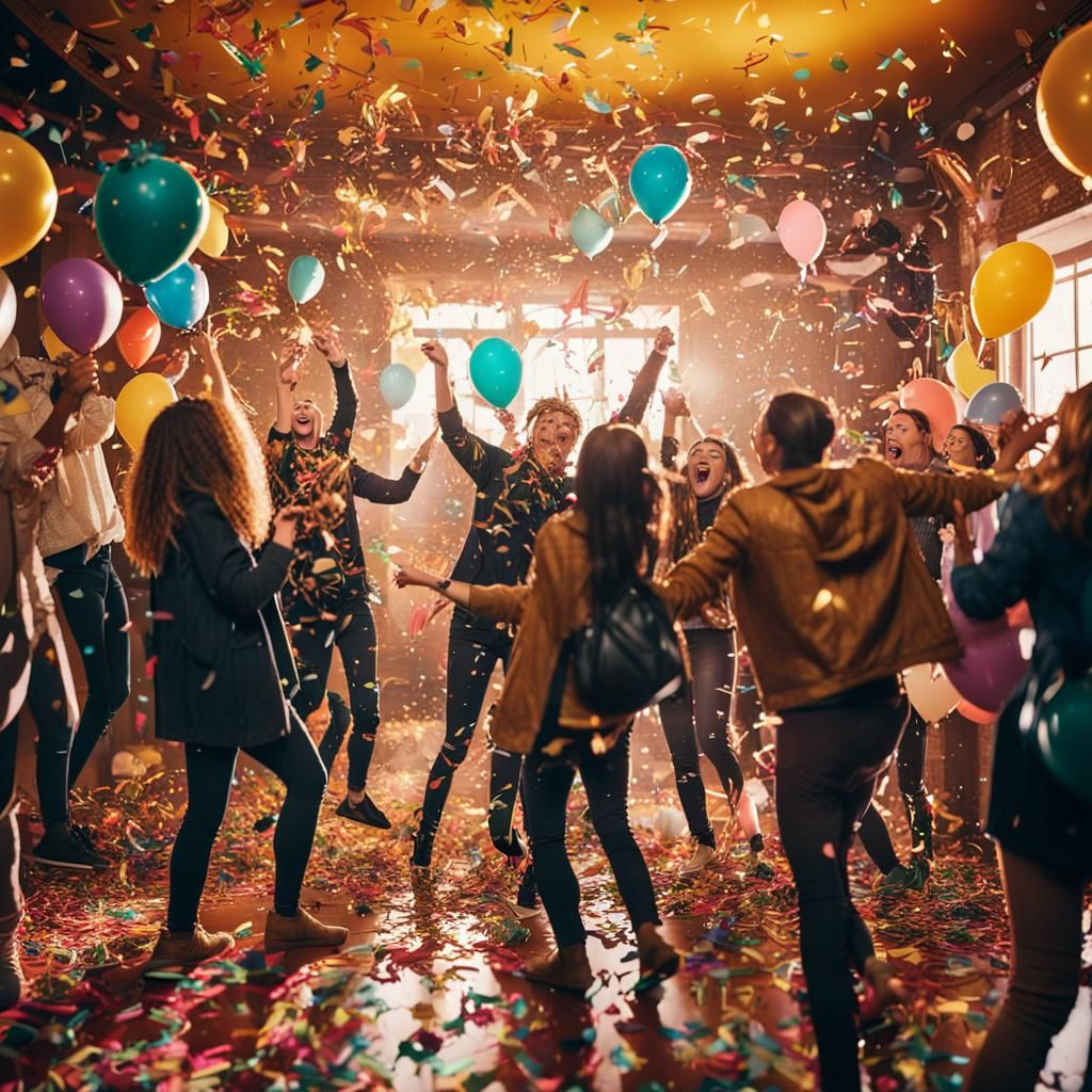 Nightcafe Facebook Group Celebration with Confetti and Ballo...