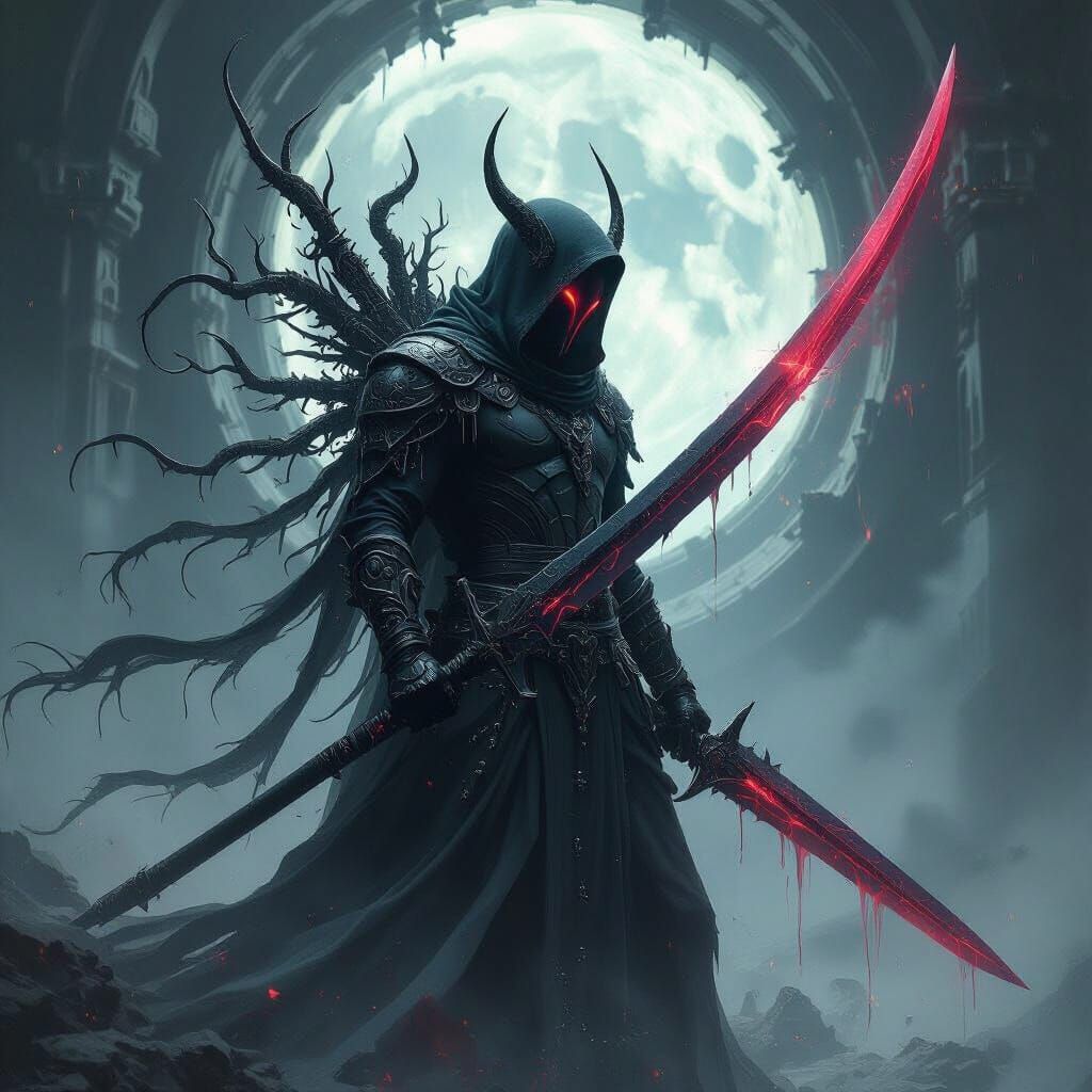 Warrior with Blade of Penitent Demons in Biomechanical Style