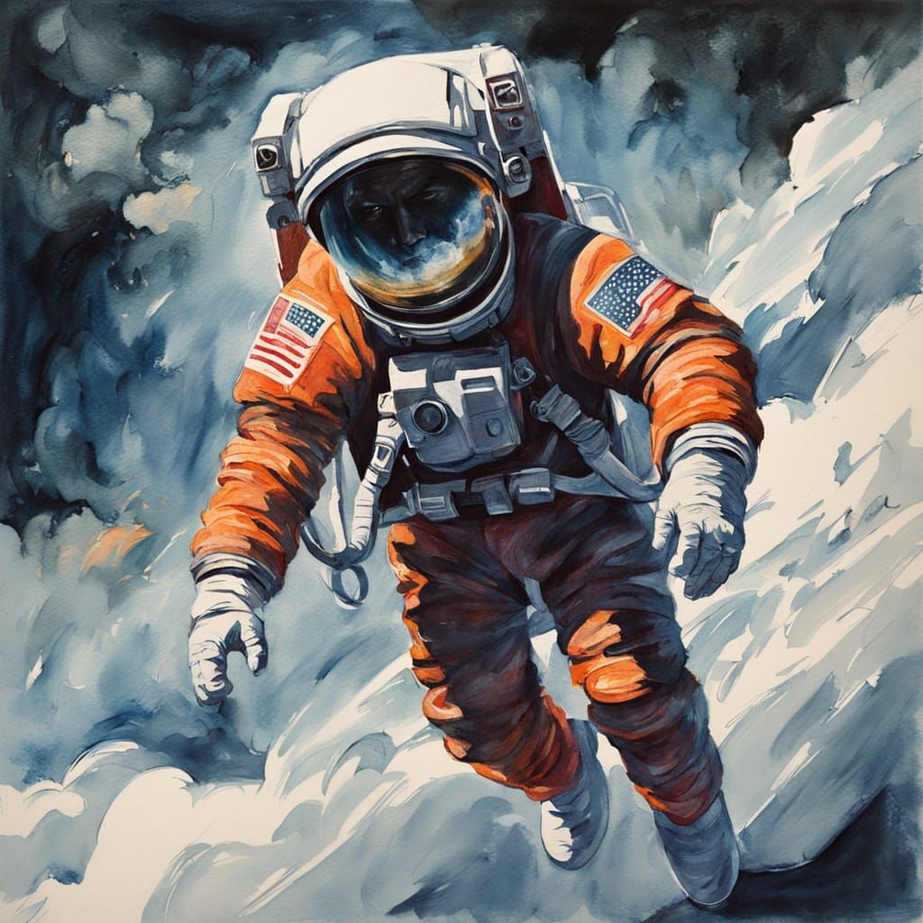 Ethereal Astronaut Drifts Through Cosmic Waters in Gouache M...