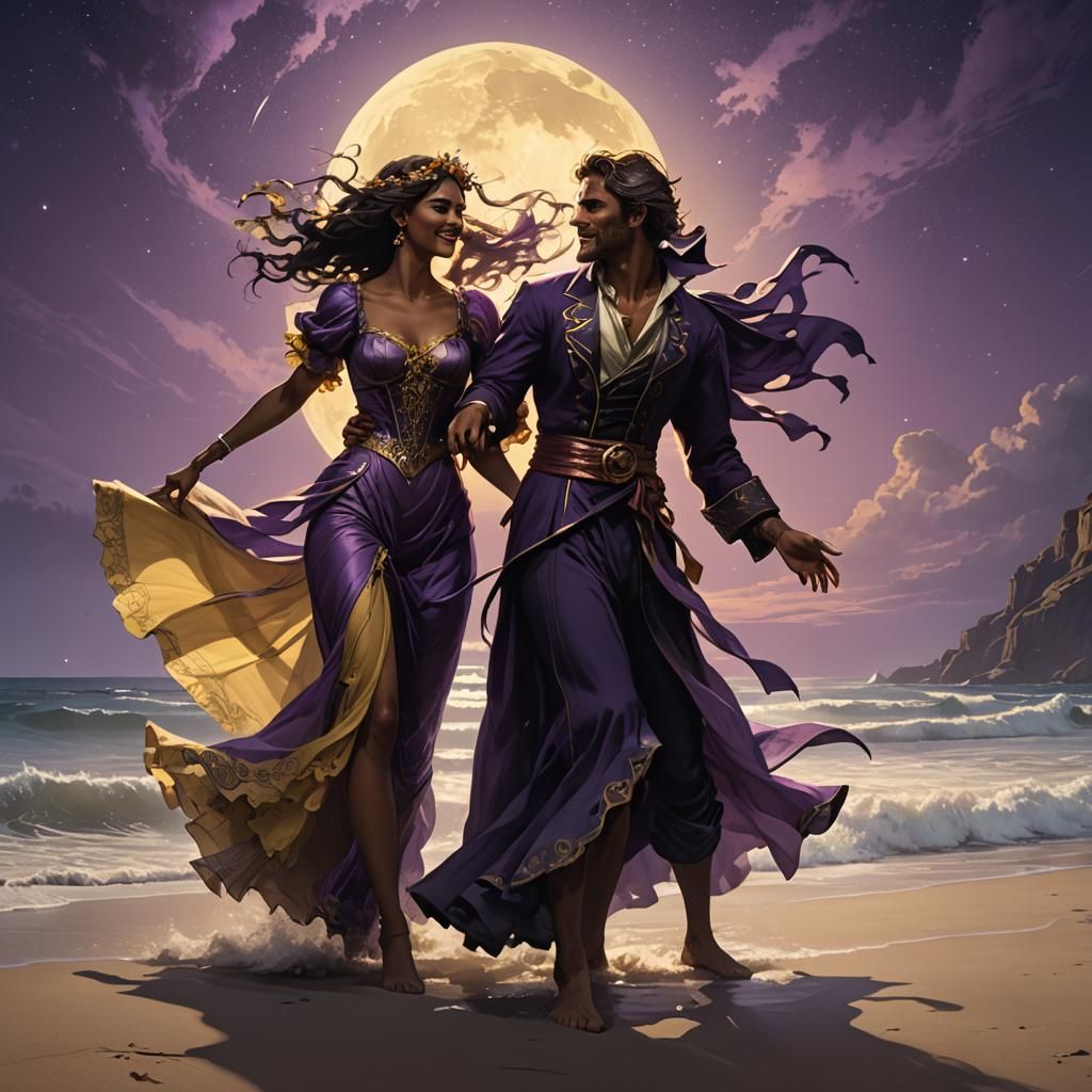 Moonlit Beach Dance in Dark Fantasy Style