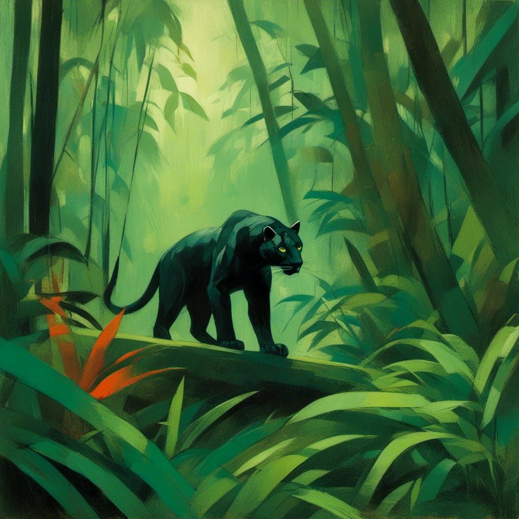 Panther in Lush Green Jungle Landscape