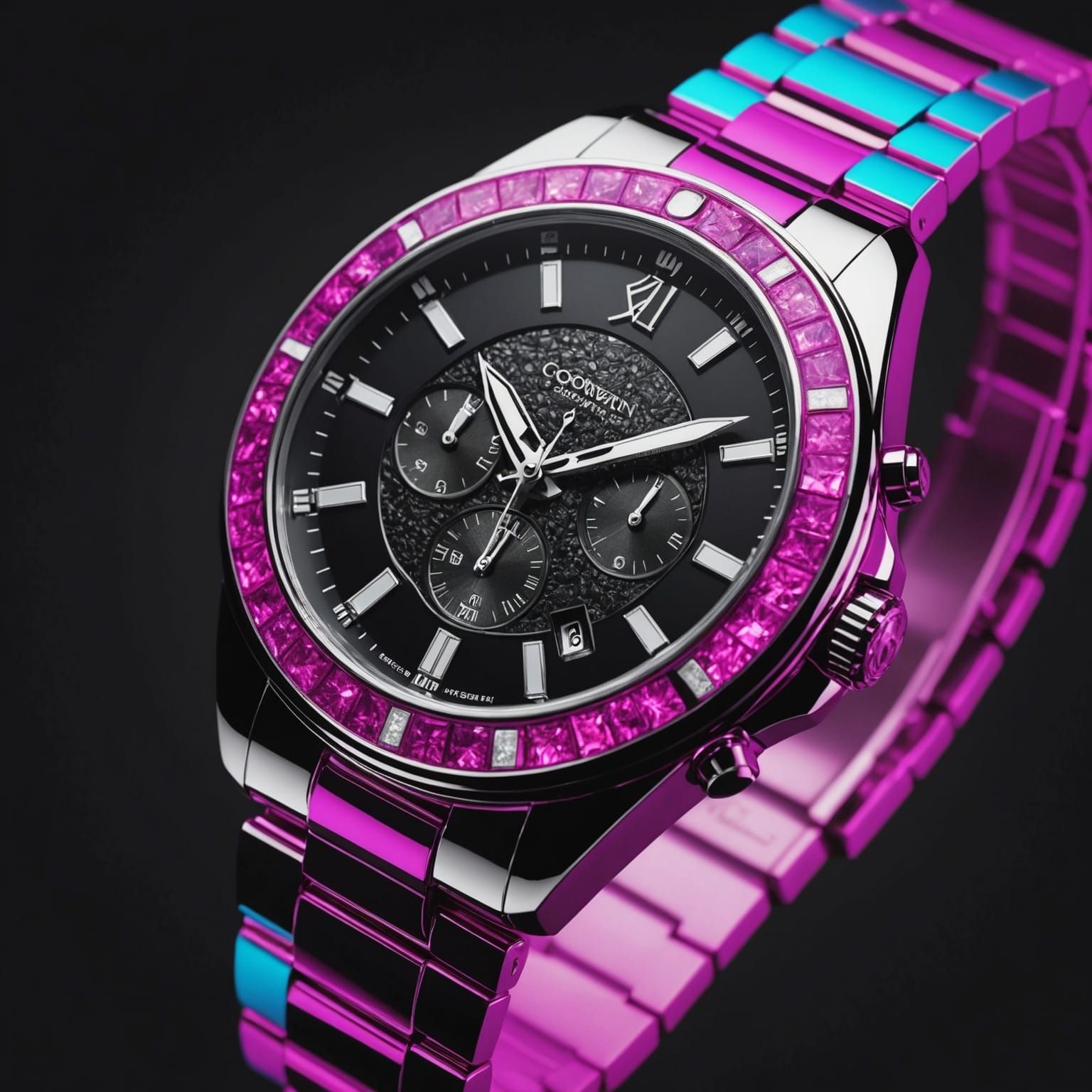 Luxury Platinum Watch with Melting Face in Synthwave Style