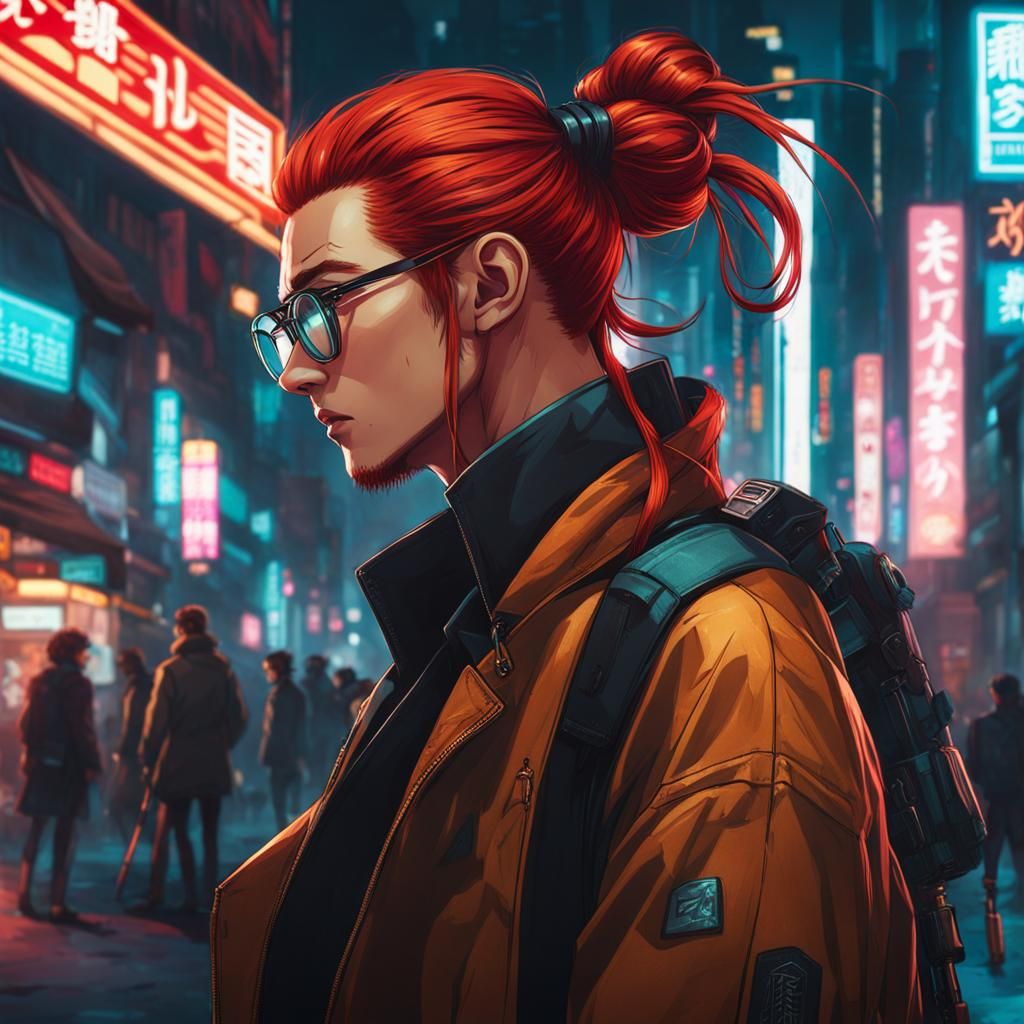 Cyberpunk Redhead on Japanese Street