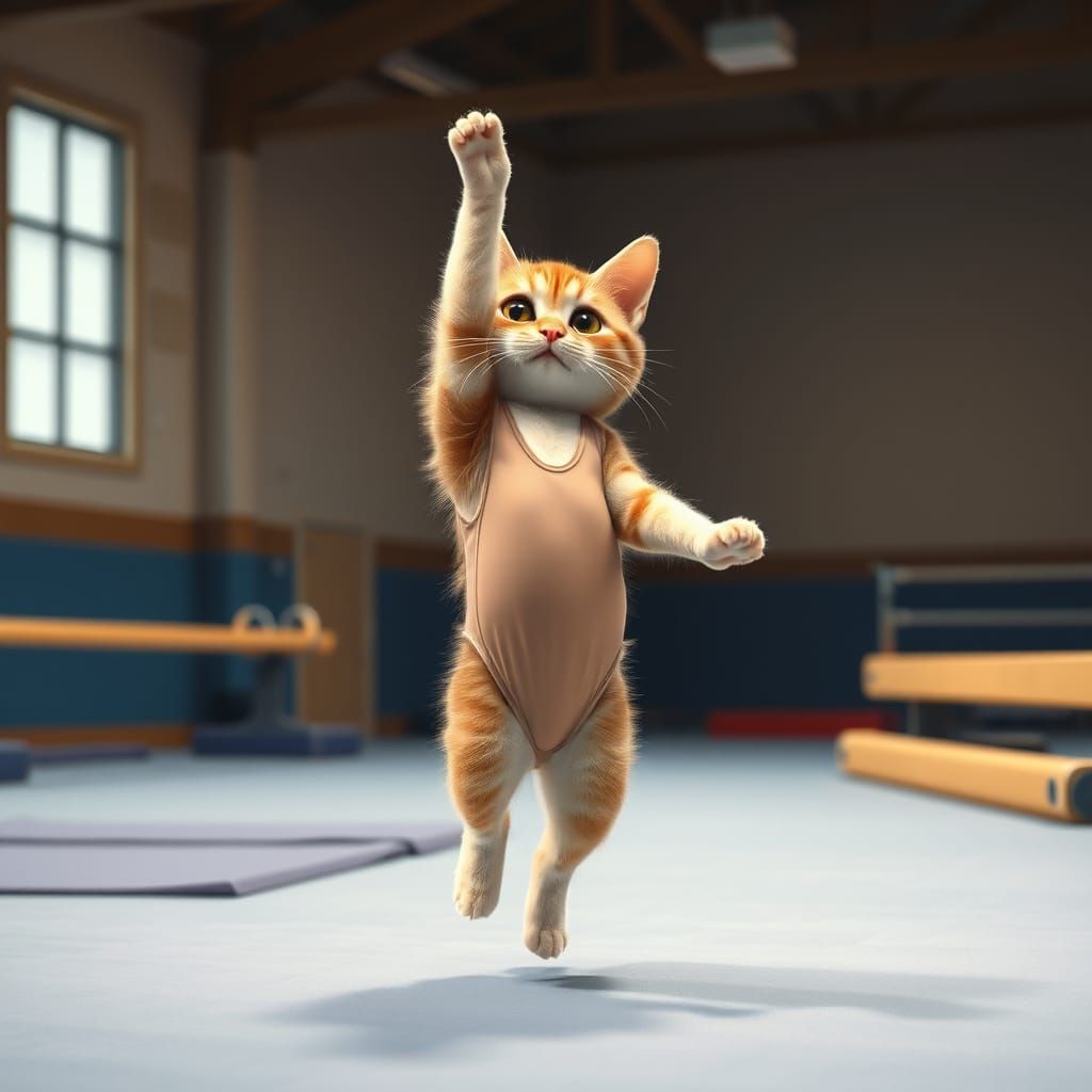 Gymnast Cat in Realistic Art Style