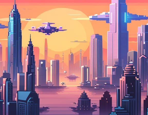 Cyberpunk Metropolis in 8-Bit Pixel Art