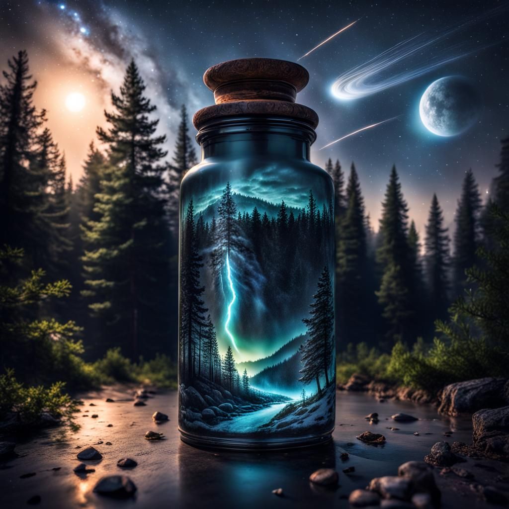 Dramatic Forest Under Starry Comet Night Sky