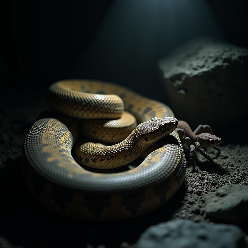 Reptiles and Tarantula in Dramatic Cinematic Lighting