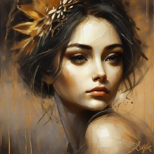 <lora:Abstract Splash:1.0> A melancholic woman with an elabo...