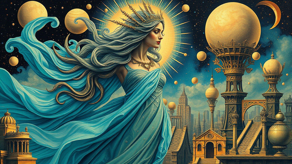 Aquamarine Aura Woman in Surreal Art Deco Style