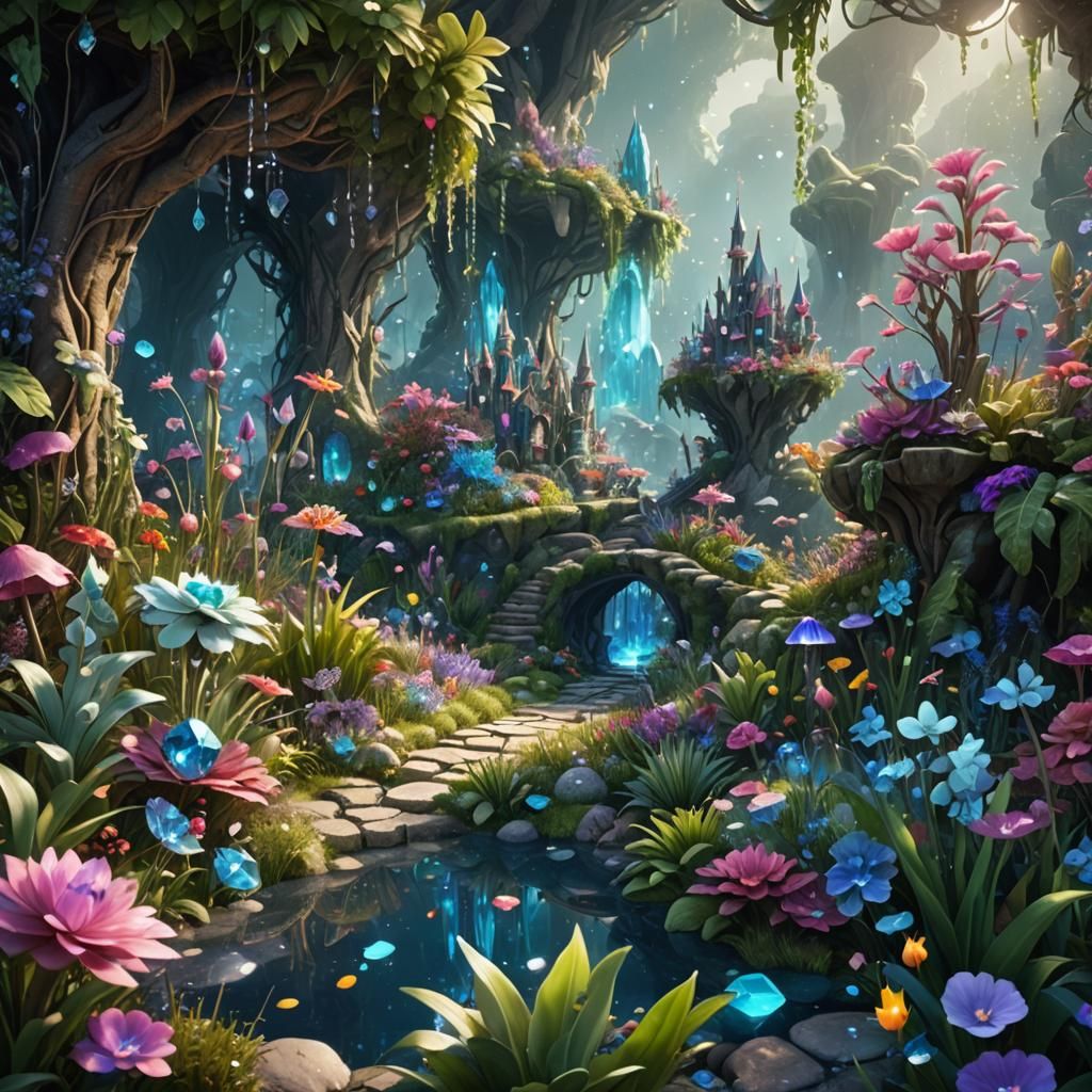 Enchanted Crystal Garden in Detailed Digital Painting Style