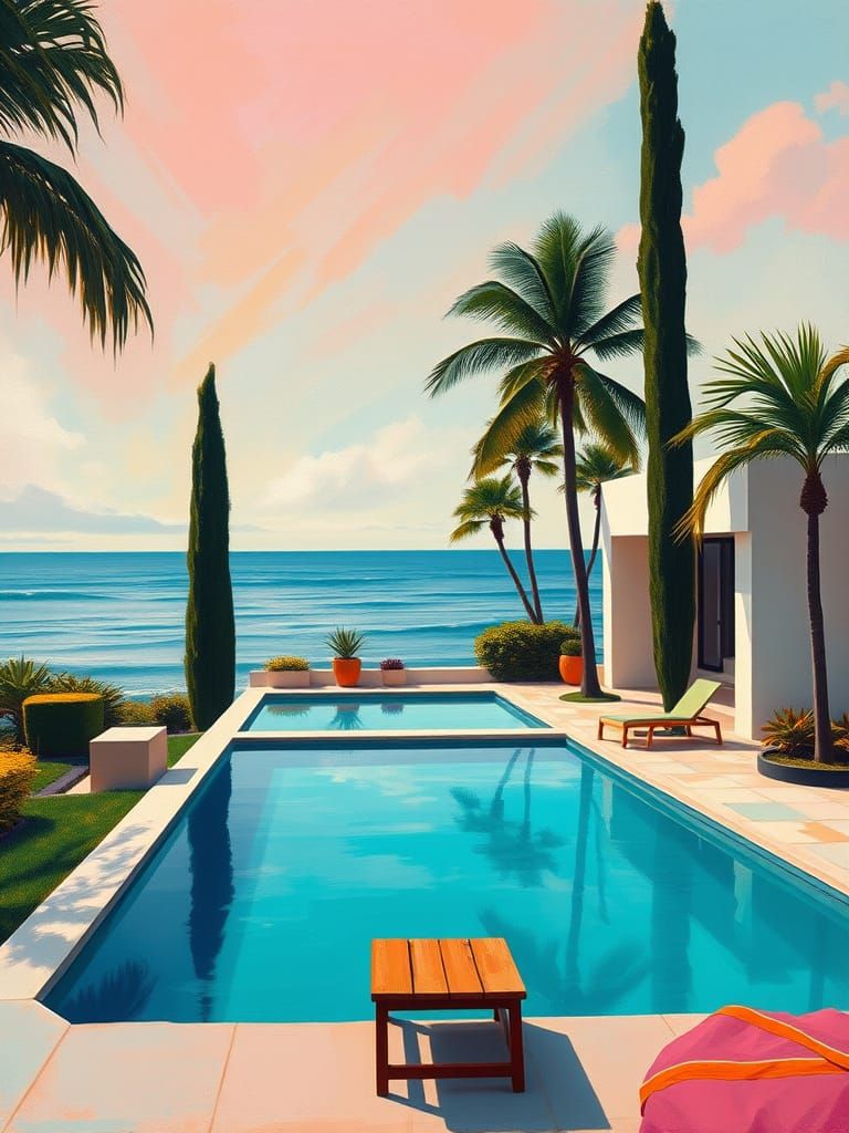 Serene Modern House Near Ocean in Abstract Style