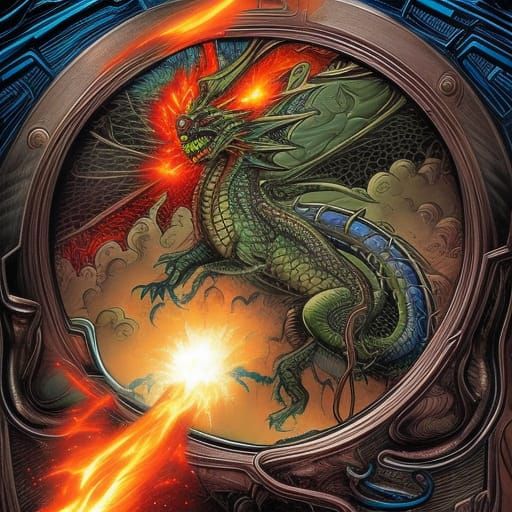 Dragon Emerges from Portal Refrigerator, Comic Art