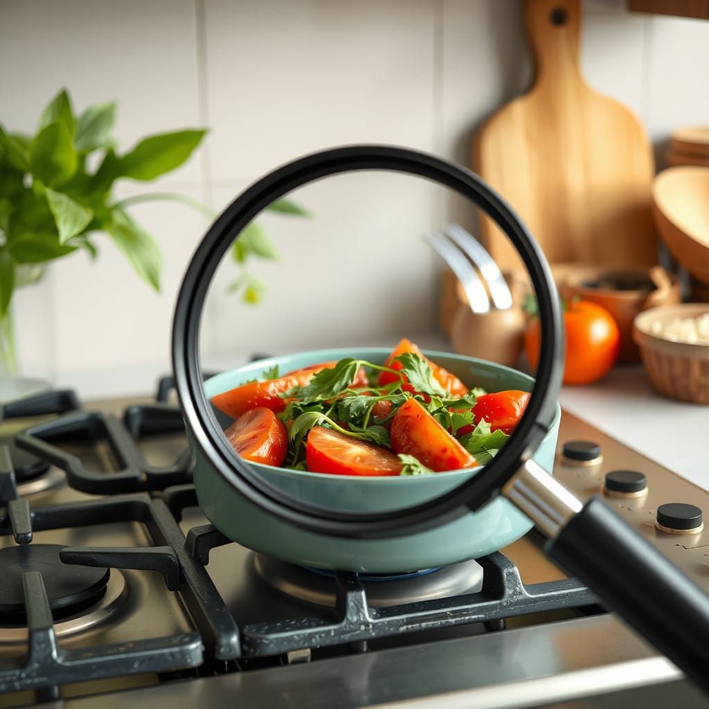 Food on Stove through a Magnifying Lens of Nourishment