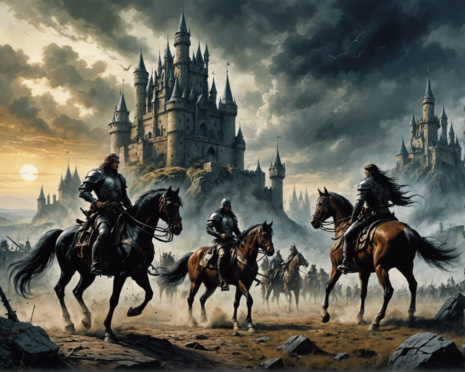 Epic Battle Between Good and Evil in Dark Fantasy Style