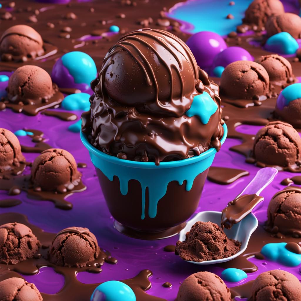 Chocolate Ice Cream in Vaporwave Style