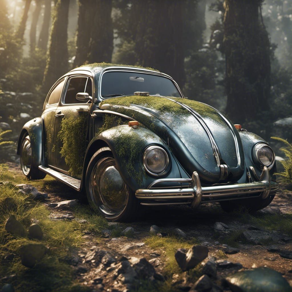 Futuristic Sci-Fi VW Beetle in Bentwood Art Style