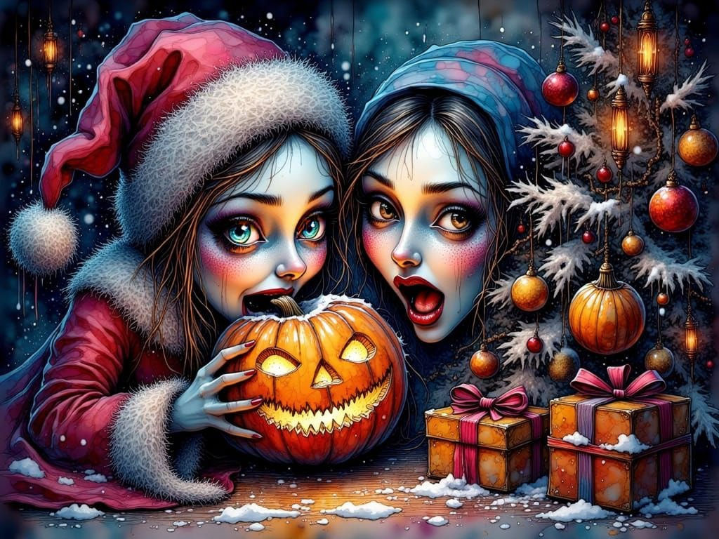 Haunted Christmas Tree with Ghost and Snow Maiden