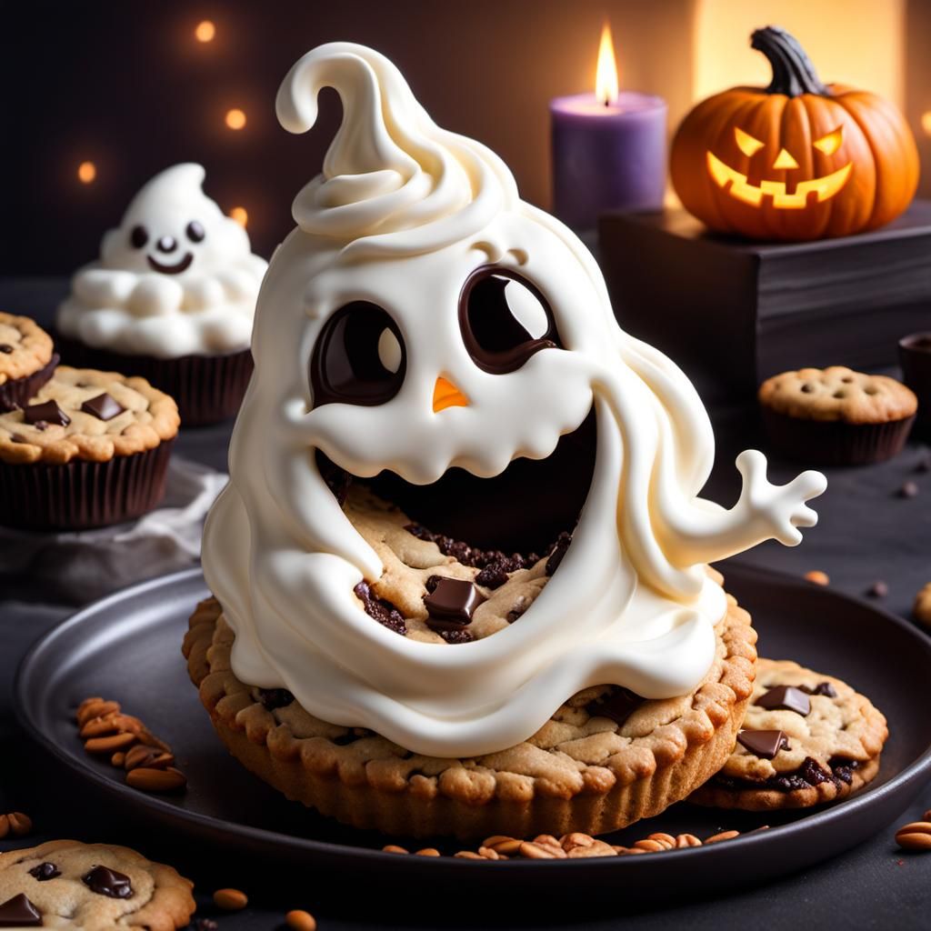 Spooky Ghost Laughing with Cookies: Halloween Concept Art