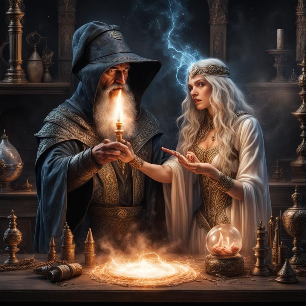 Sorcerer and Sorceress Casting Magic Together