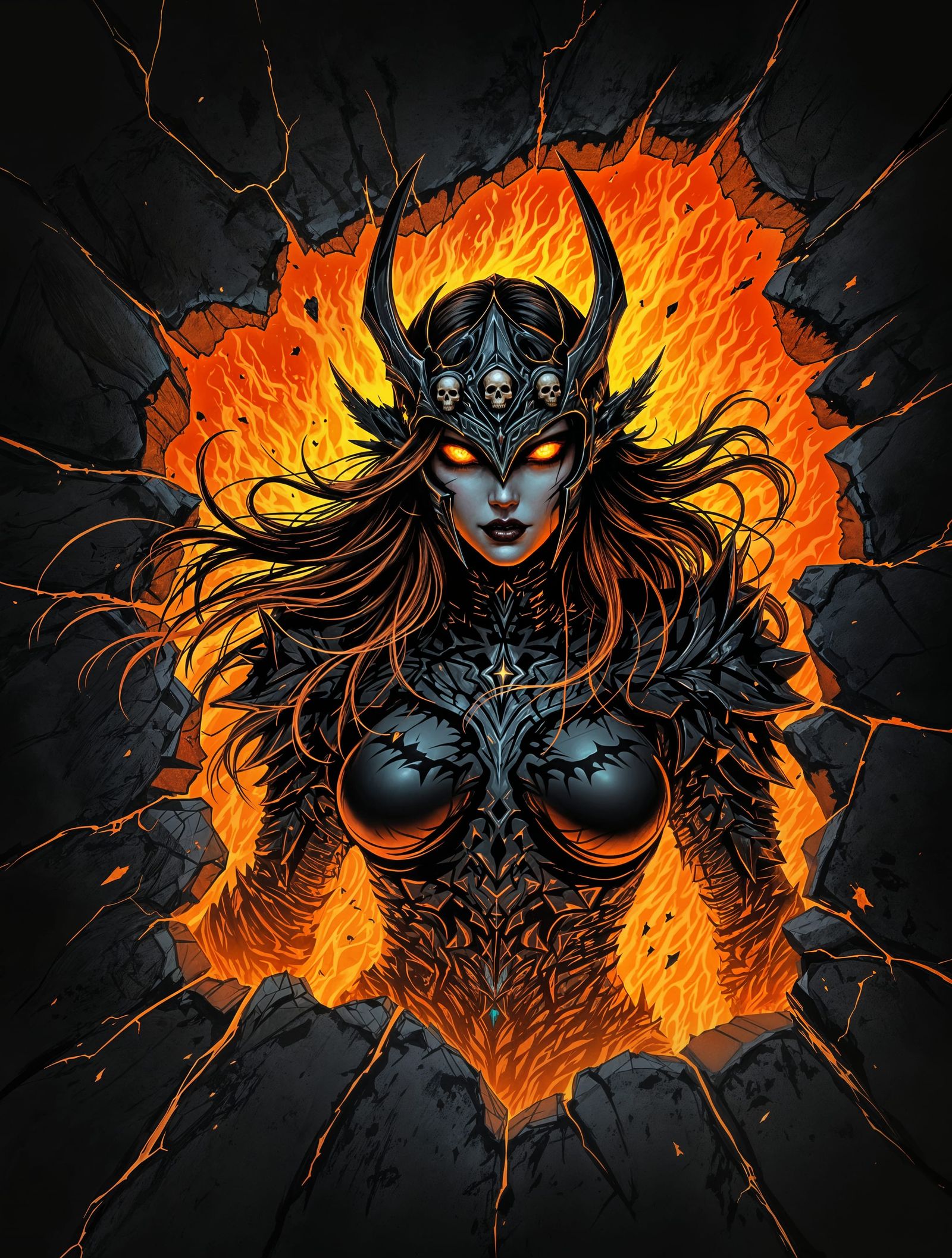 Dark Gothic Warrior Emerges from Shattered Surface