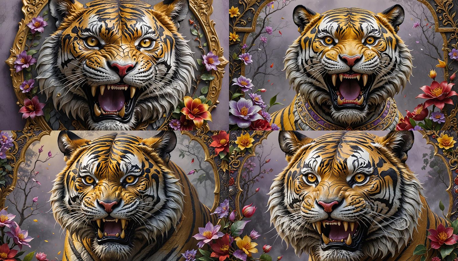 Armored Tiger Face with Thai Art, 3D Anime Style