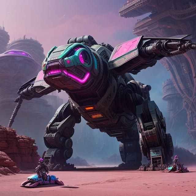 Giant Sandworm Leech Mech with Robotic Wings