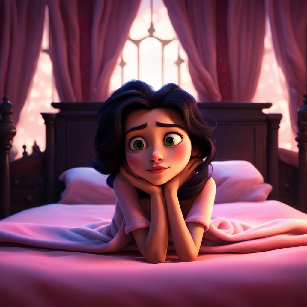 Scared Princess in Royal Bedroom: 3D Digital Art