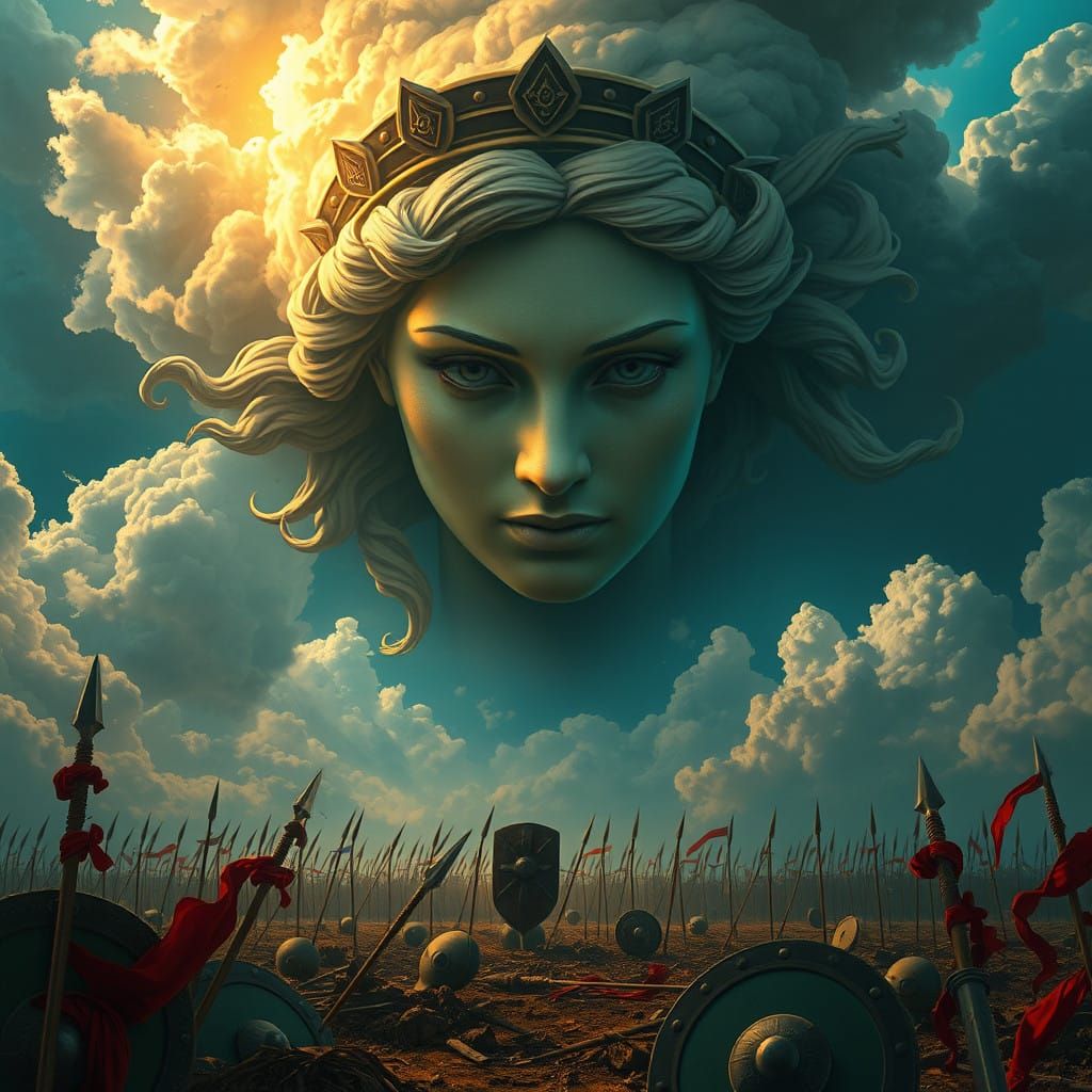 Athena's Serene Majesty Soars Above the Battlefield