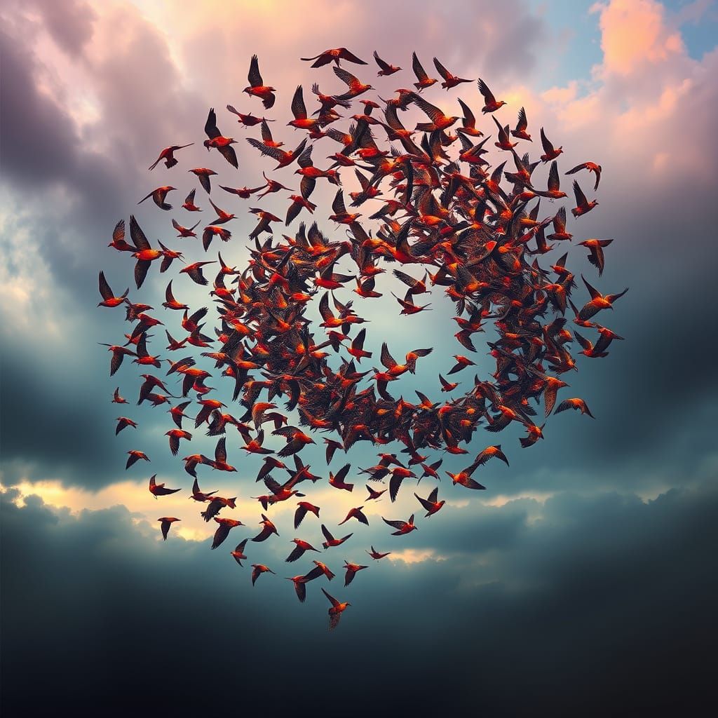 Vibrant Bird Murmuration in Photorealistic Style
