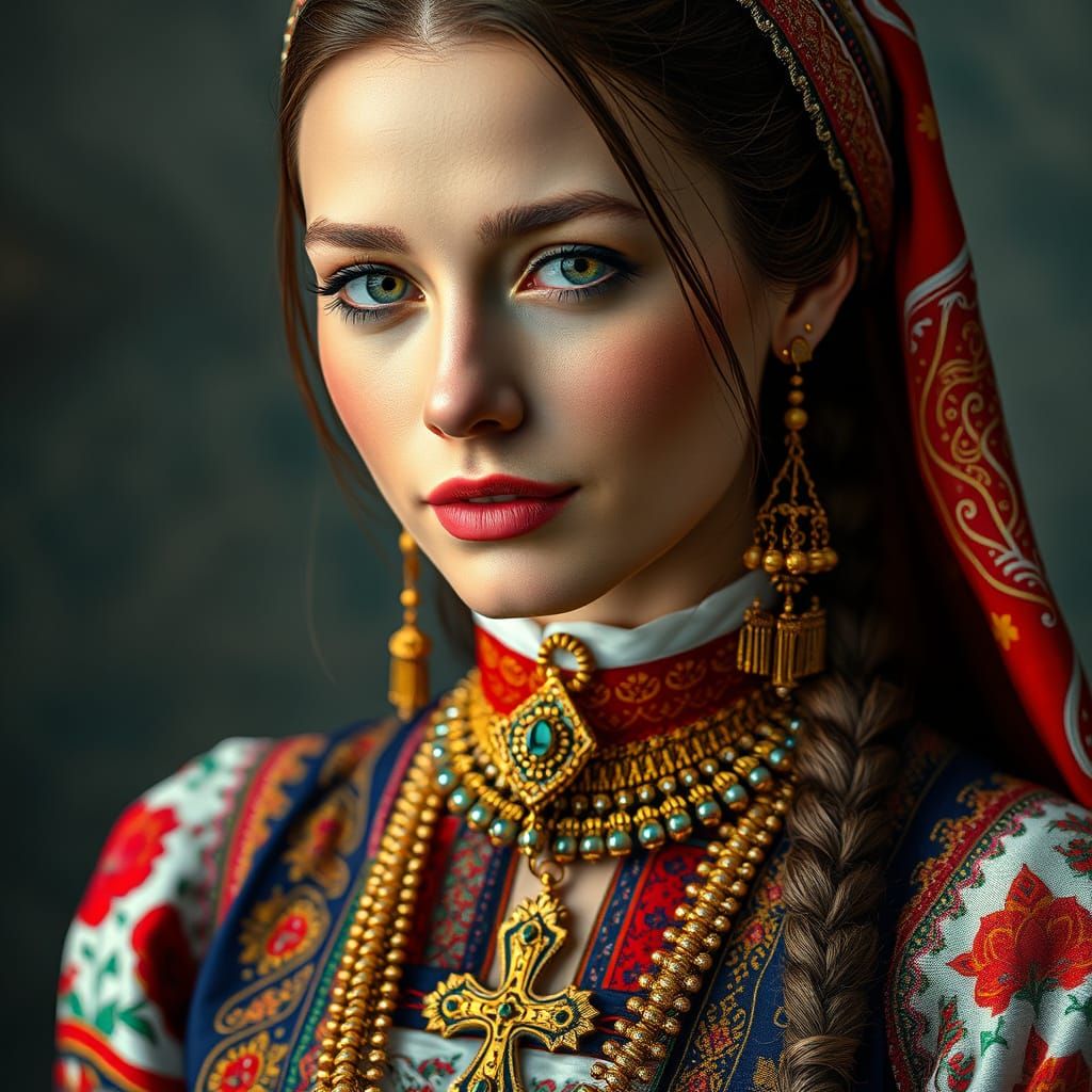 Serbian Woman in Traditional Dress: Hyperrealistic Portrait