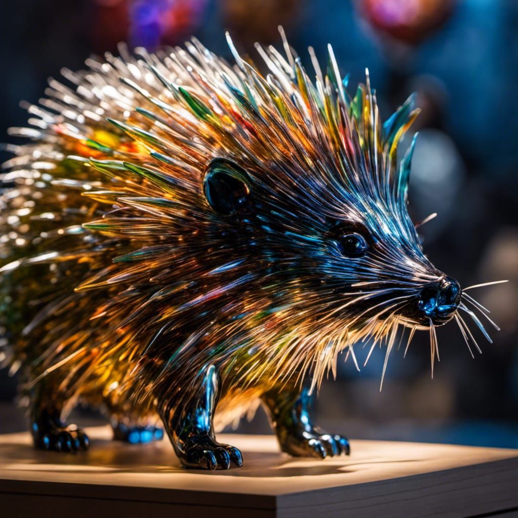 Hyperrealistic Glass-Blown Porcupine on Museum Display