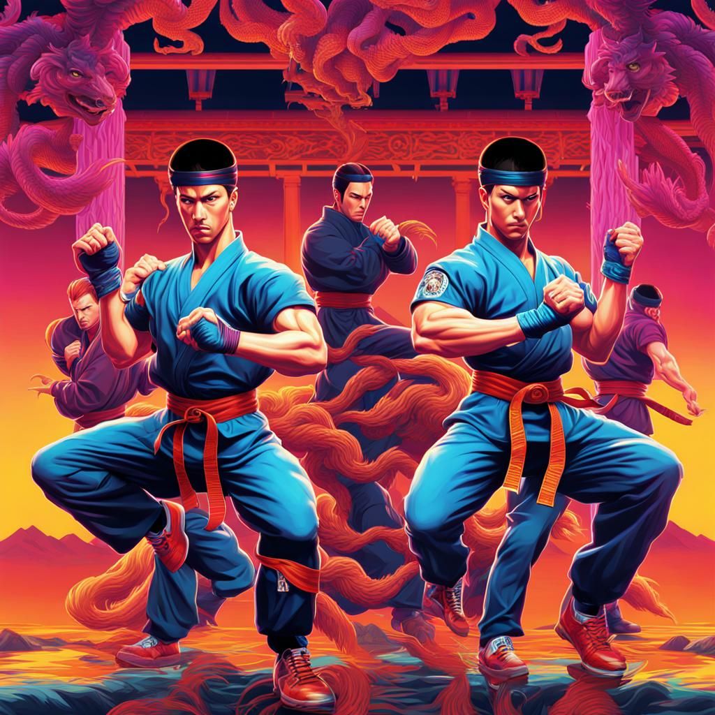 Hyperrealistic Glitched Martial Arts Game Image