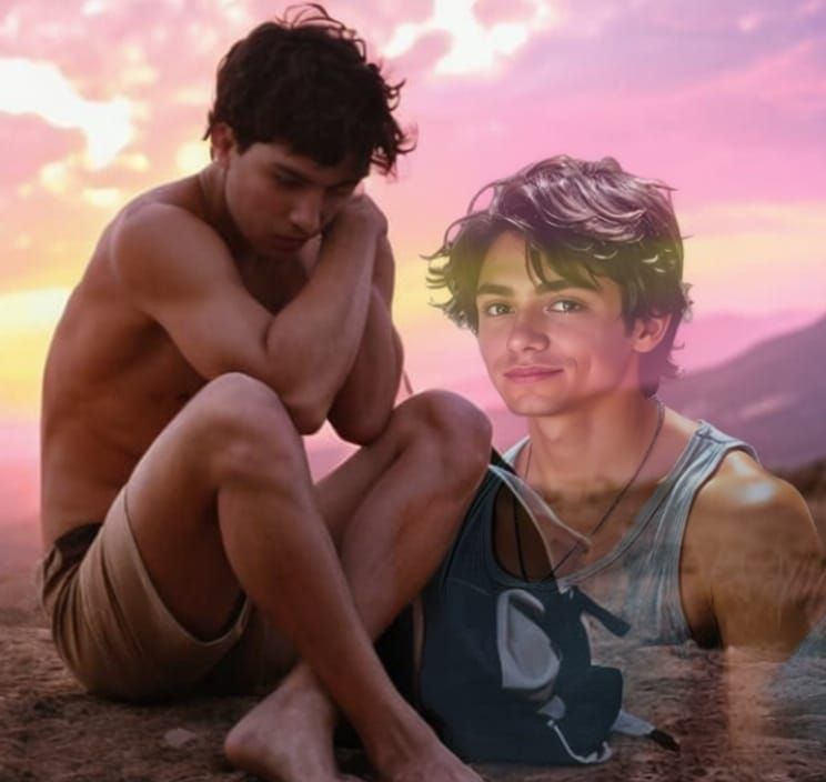 Double Exposure of Man on Ground and Blue Tank Shirt