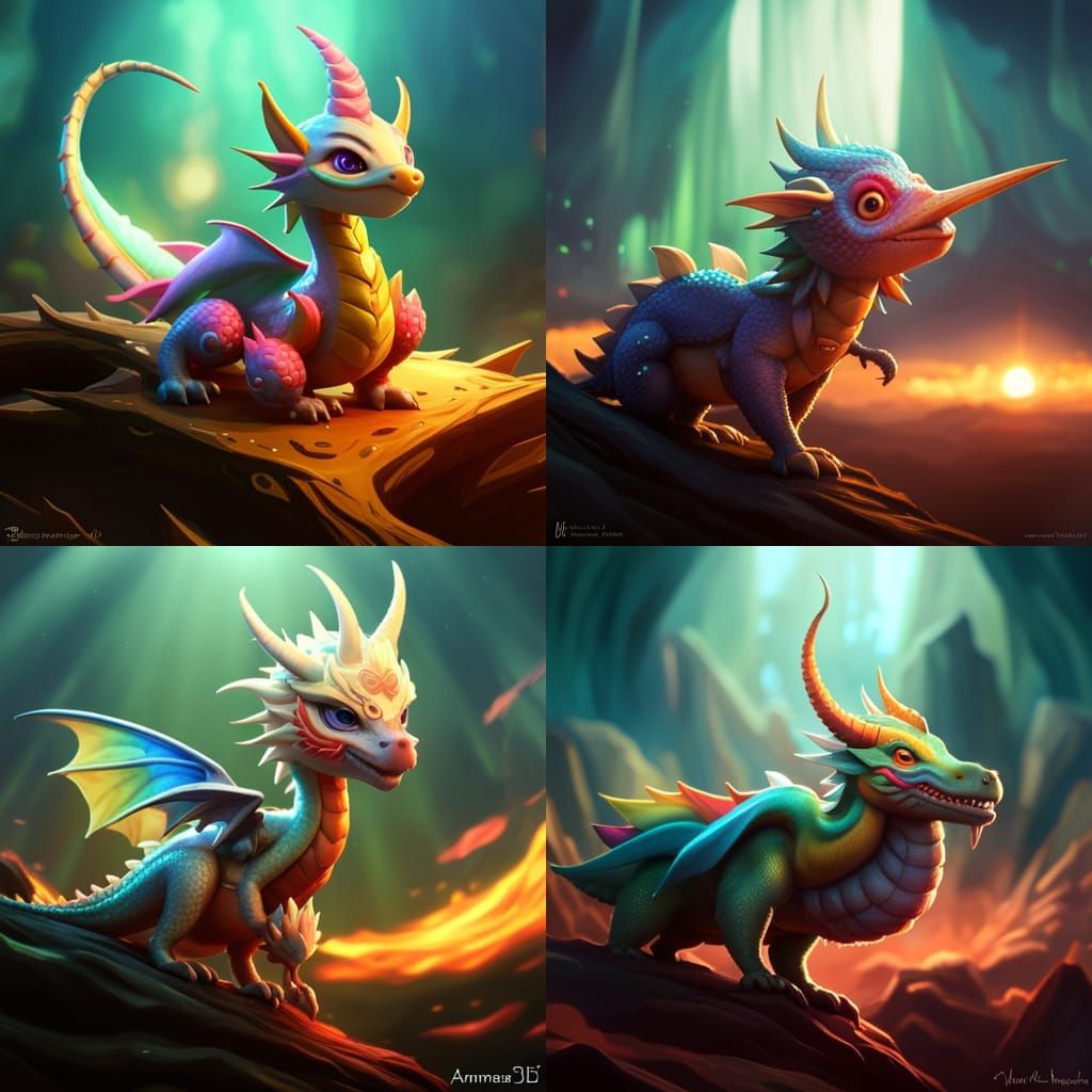 Adorable Rainbow Dragon in HD 3D Render