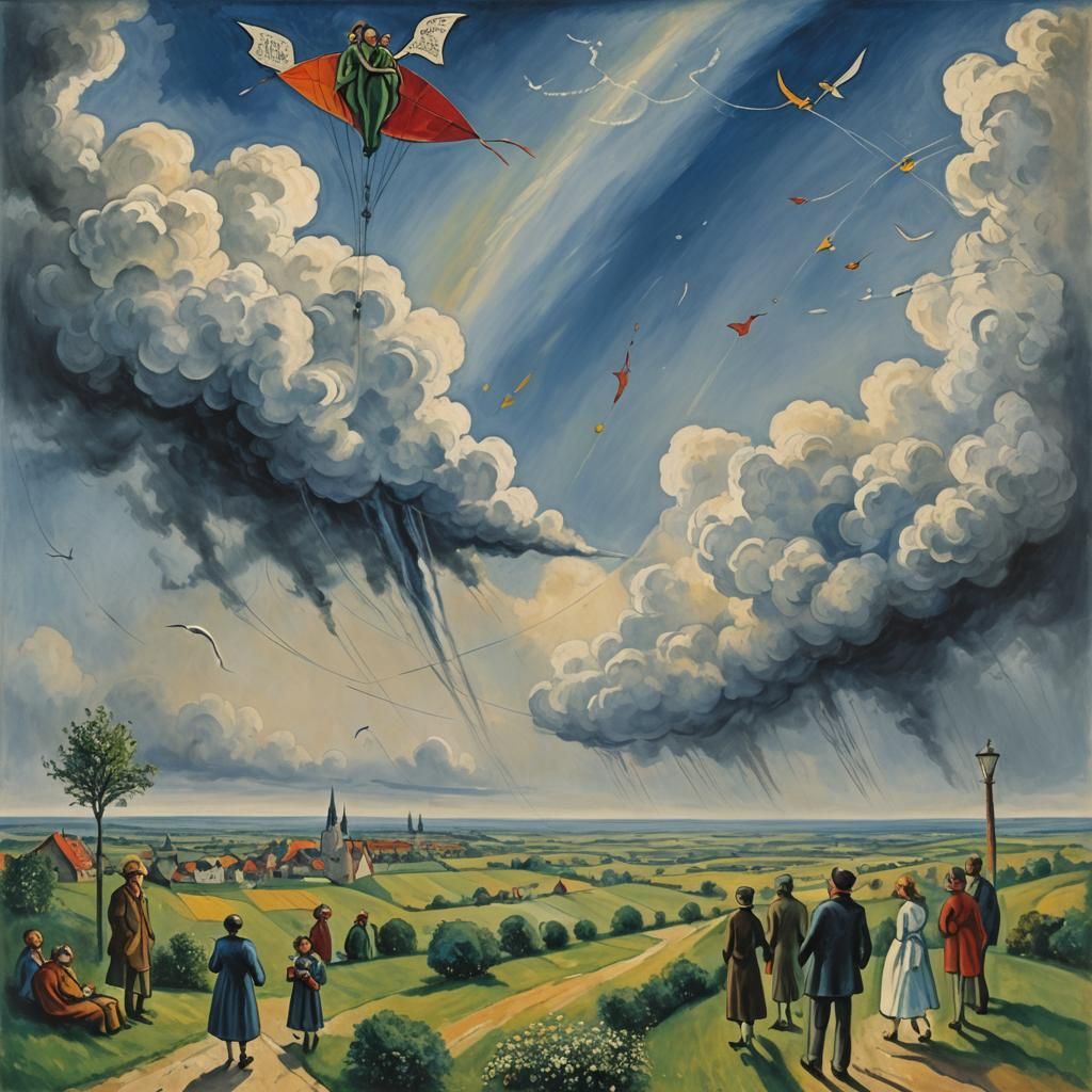 People Share Dreams in Surrealist Drawing, Chagall Style