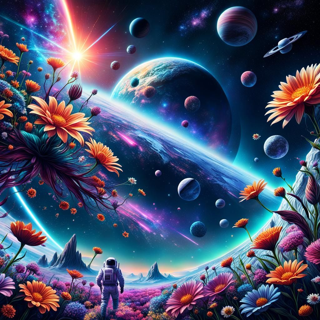 Flowers in Space: Cosmic Digital Painting