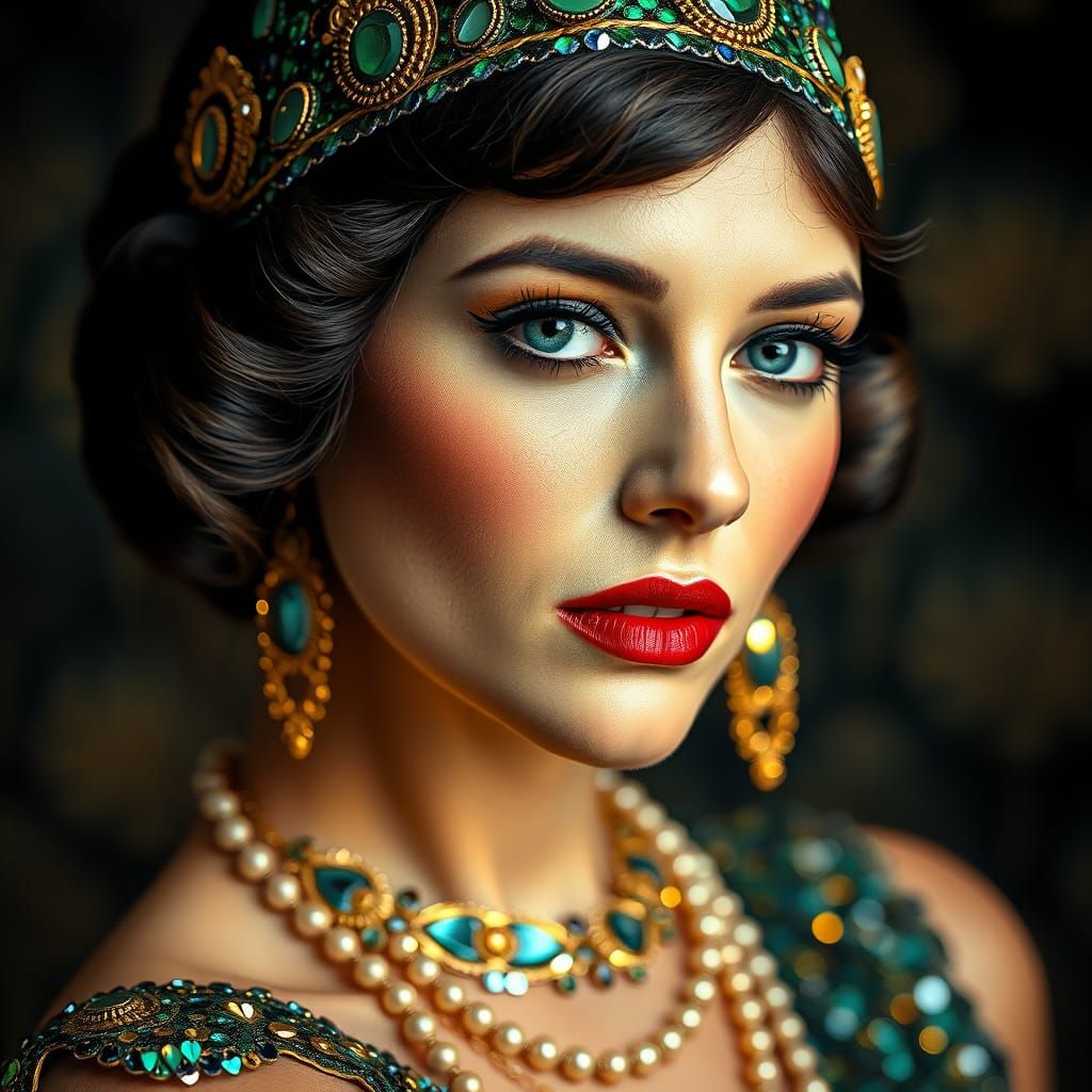 1920s Flapper Woman in Luxurious Art Nouveau Style