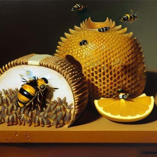 Baroque Still Life with Beehive, Oil Painting