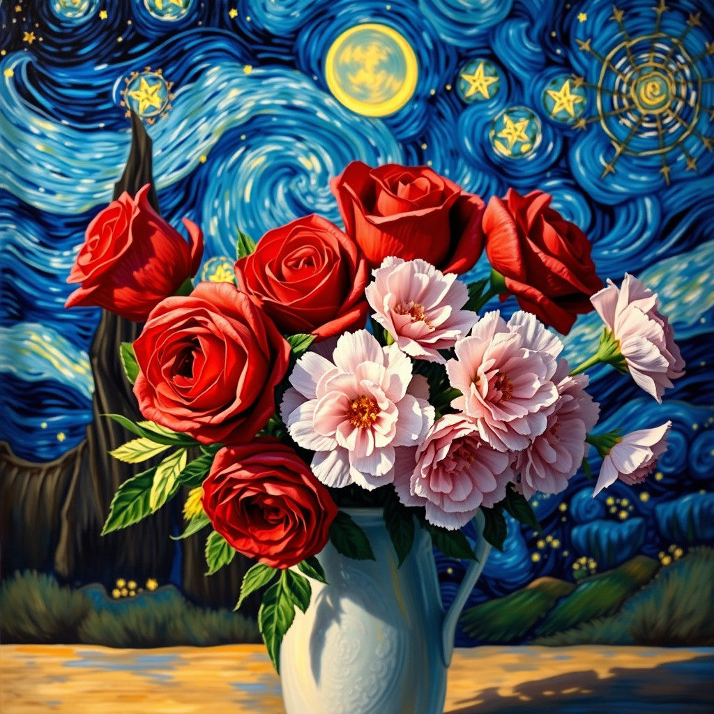 Floral Still Life in Van Gogh Impressionist Style