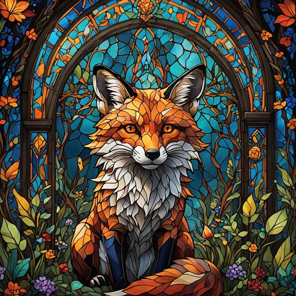 Stained Glass Fox: Detailed Matte Painting